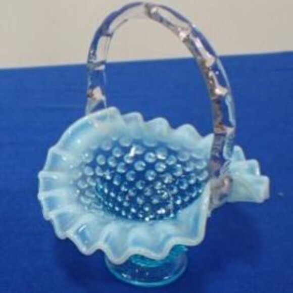 Fenton Other - Vintage Fenton Blue Opalescent Glass Hobnail Vase Basket